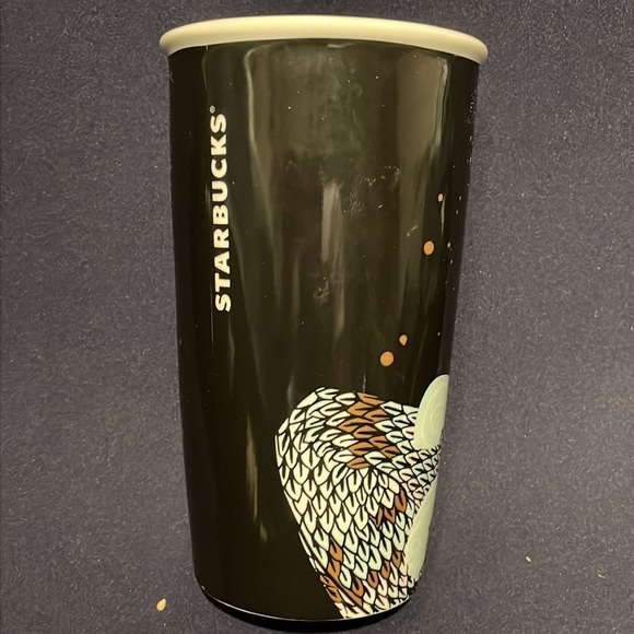 Starbucks Holiday Mermaid 12 oz.Travel Tumbler w/Lid Mint Green Black & Gold - Picture 2 of 6